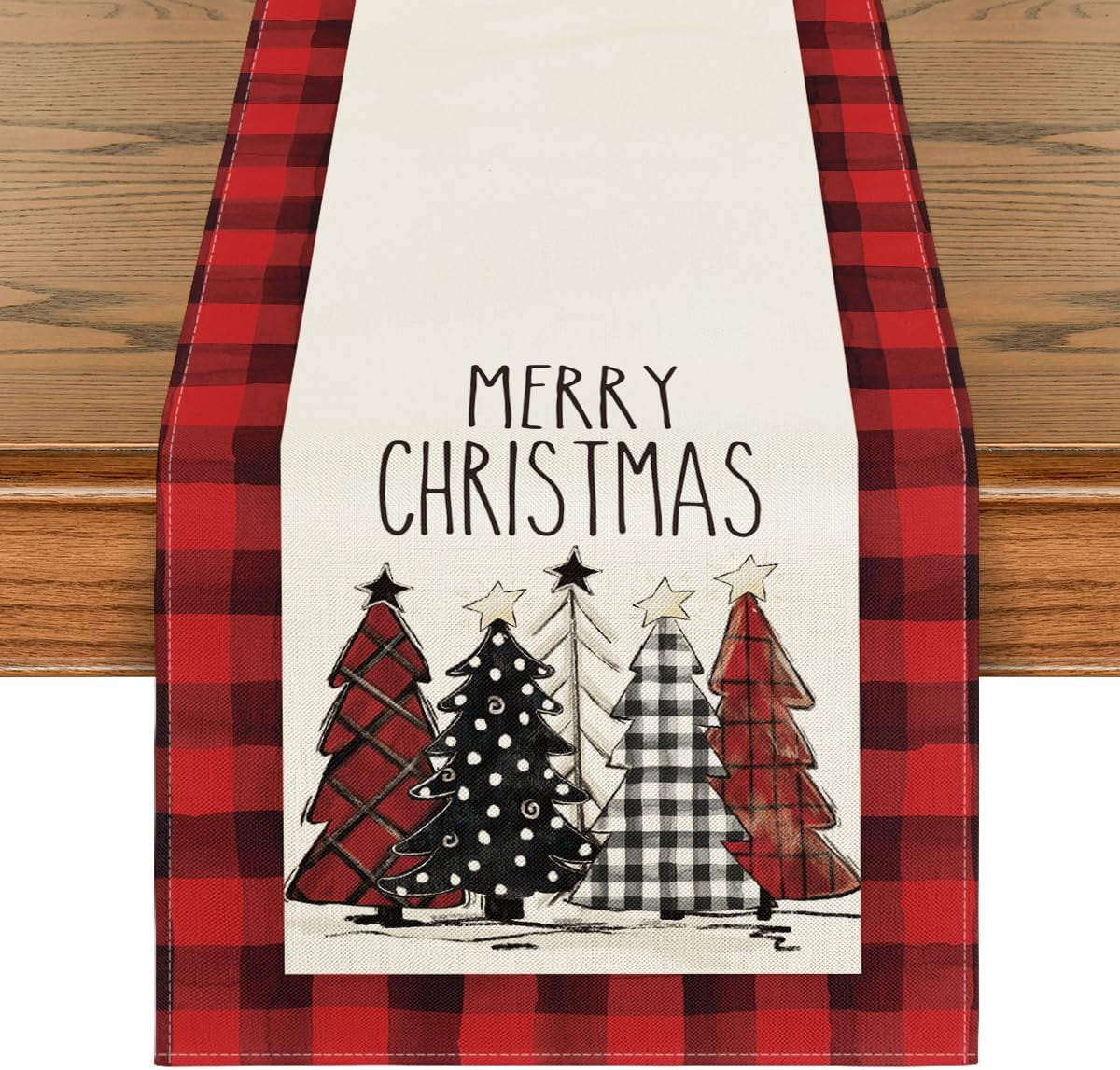 Red and Black Buffalo Plaid Christmas Table Runner, Seasonal Winter