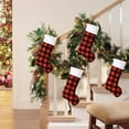 thumbnail image 1 of Red and Black Checkered Christmas Stocking Hanging Decorations with Velvet Material and Snowflake Design for Holiday Festive Decor, 1 of 6