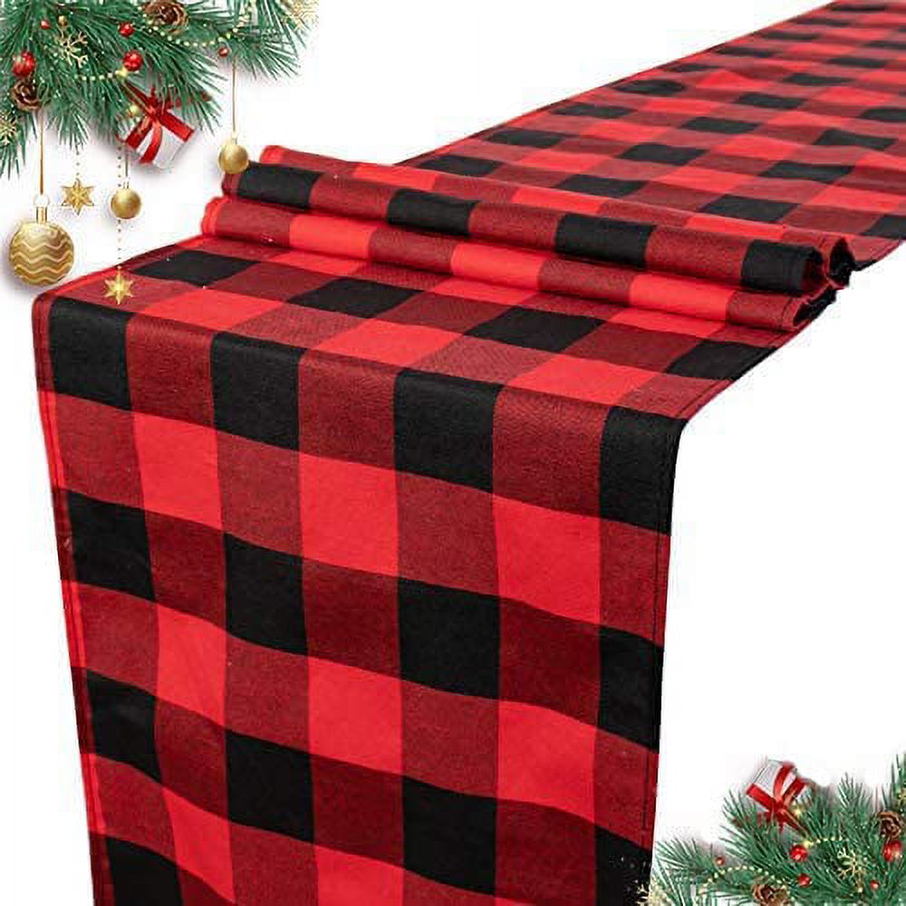 Red and Black Checkered Christmas Table Runner 36 x 183cm Farmhouse Decor Linen Table Runner
