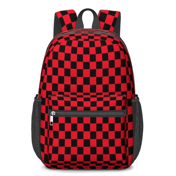 Red and Black Checkered Pattern 17" School Backpacks for Teens,Waterproof Oxford Fabric,S-Shape Padded Straps for School,Travel,Hiking,Camping