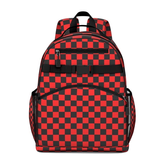 Red and Black Checkered Pattern Backpack for School,Cute School Bag,Schoolbag with Adjustable Shoulder Straps & Padded Back,15.25"x11.5"x5.25"