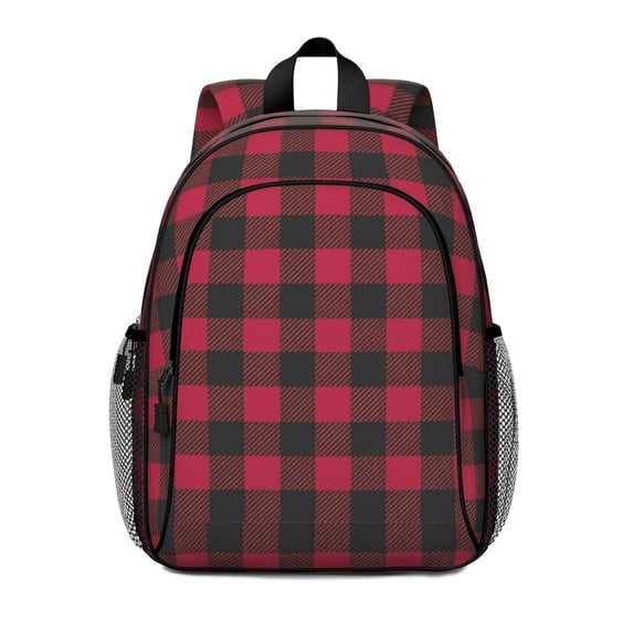 Red and Black Checkered Pattern Backpack for School, Cute School Bag with Adjustable Shoulder Straps and Padded Back, 15"x11.42"x5.5"