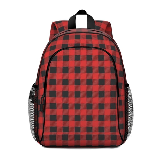 Red and Black Checkered Pattern Backpack for School, Cute School Bag with Adjustable Shoulder Straps and Padded Back, 15"x11.42"x5.5"