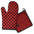 thumbnail image 1 of Red and Black Checkered Pattern Kitchen Oven Mitt and Pot Holder Sets 2 Pcs for Baking, Cooking and Grilling, Heat Resistant Up To 392 °F, 1 of 7