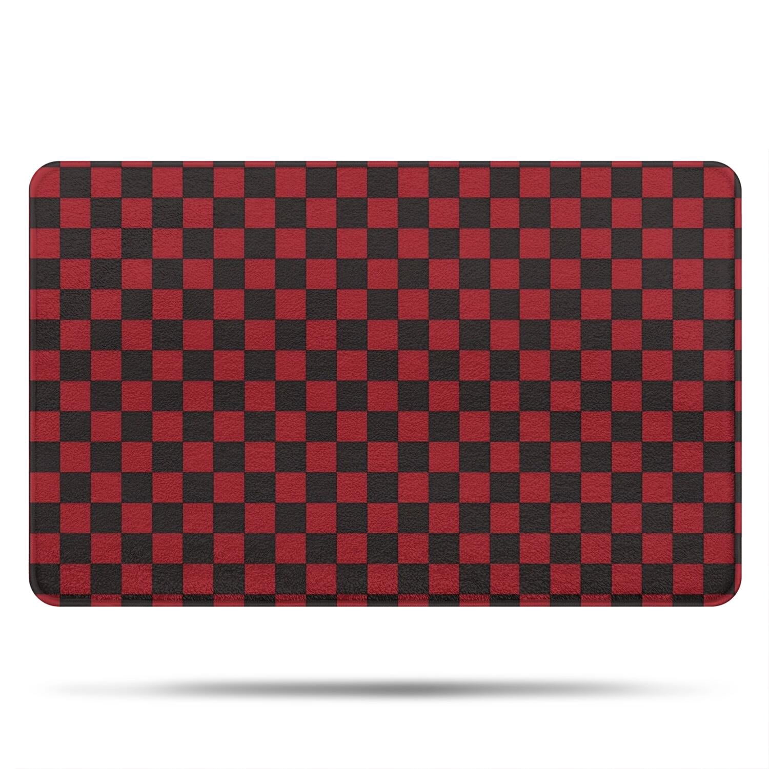 Red and Black Checkered Pattern Non Slip Microfiber Bathroom Rugs, Soft ...
