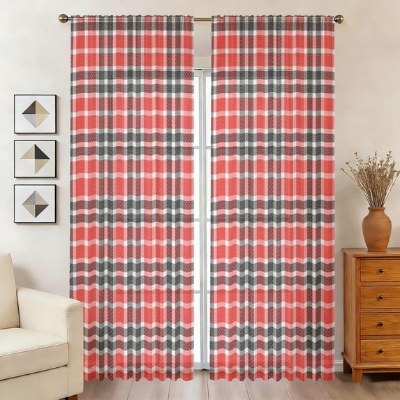 Reg Pock Red and Black Checkered Pattern Sheer Curtains, Sheer Curtain Panels ...