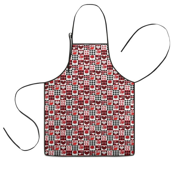 Red and Black Christmas Love Pattern Kids Aprons for Girls and Boys,Adjustable Neck Strap Toddler Aprons for Kids Cooking Baking