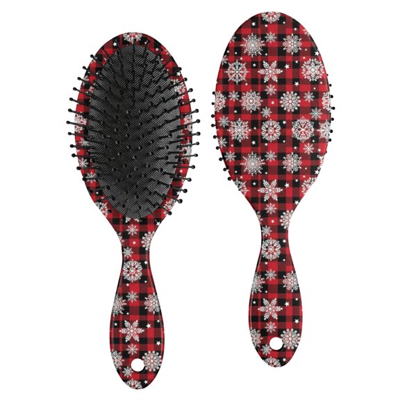 Red and Black Christmas Snowflake Pattern Brush, Detangling Hair Brush, Scalp Massage Hair Comb, Air Cushion Design Gifts for Wet Dry Hair Styling