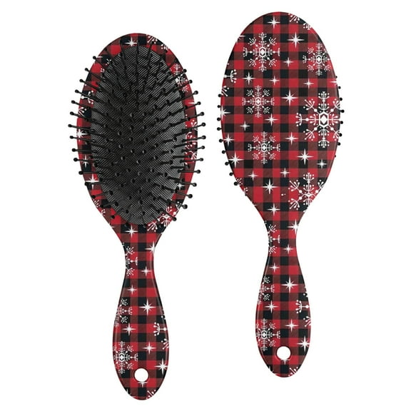 Red and Black Christmas Snowflake Pattern Hair Brush,Girls Detangling Hair Brush,Glide Through Tangles with Ease for Wet & Dry Hair,8.8"X2.8"