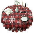 thumbnail image 1 of Red and Black Christmas Snowflake Pattern Round Tablecloth 60"x60",Wrinkle Wipeable Table Cloth for Kitchen Dining Room Picnic Patio Party, 1 of 6