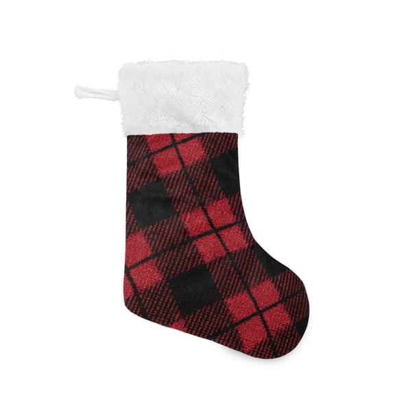 Red and Black Diagonal Tartan Plaids Christmas Stockings Large Capacity 18 inch Gift Bag with Hook Xmas Holiday Decor 1 Pack