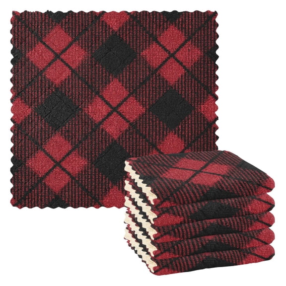 Red and Black Diagonal Tartan Plaids Dish Cloths Dish Towels Cleaning Cloths Quick Drying Reusable 11" x 11" Set of 6