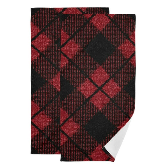 Red and Black Diagonal Tartan Plaids Hand Towel Absorbent Bath Towels for Bathroom Sports Gym 28" x 14" Set of 2