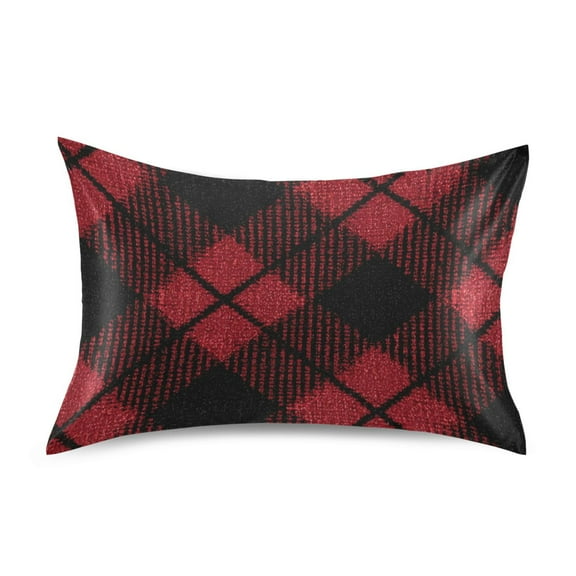 Red and Black Diagonal Tartan Plaids Satin Pillowcase Envelope Design Pillow Covers 1 Pack King Size 20" x 40"