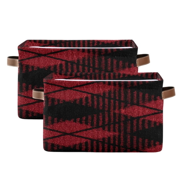 Red and Black Diagonal Tartan Plaids Square Storage Bins with Handles Collapsible Containing Box 2 Packs