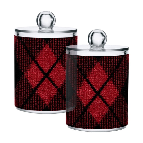 Red and Black Diagonal Tartan Plaids Translucent Plastic Cans Storage Canisters with Lid Set of 2
