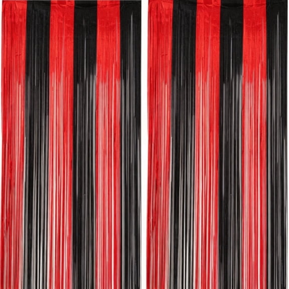 Red and Black Foil Fringe Curtain 2 Packs 3.3 6.6 Feet Backdrop for Birthday Party Decorations