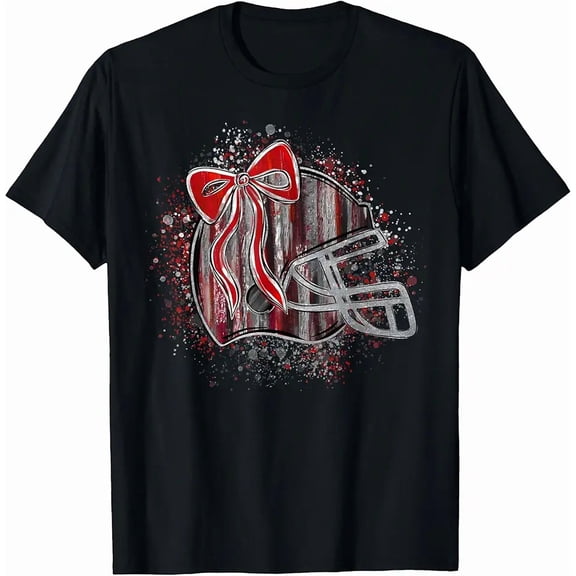 Red and Black Football Helmet Coquette Bow Touchdown Season T-Shirt
