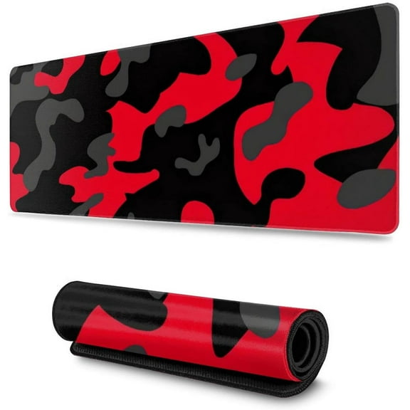 Red and Black Gaming Mouse Pad Large XL Desk Mat Camo Camouflage Long Extended Pads Big Mousepad Home Office Decor Accessories for Computer Pc Laptop