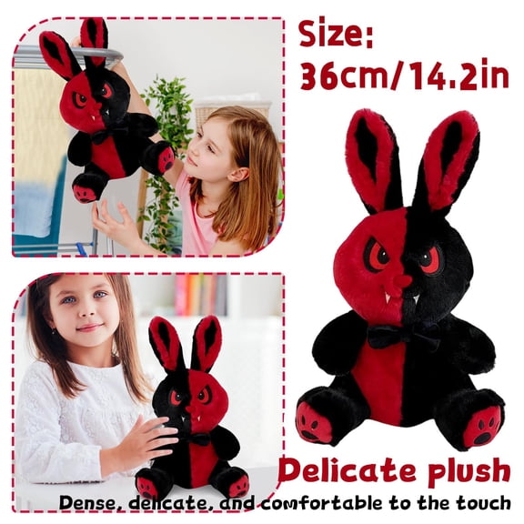 Red and Black Gothic Bunny Plush Toy 14.2 Inch Vampire Rabbit Stuffed Animal Soft Plush Doll for Kids Boys Girls Birthday Gift Decor