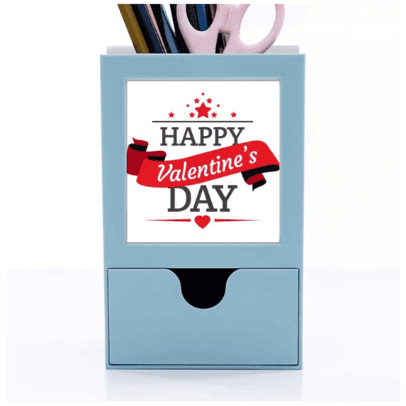 Red and Black Happy Valentine's Day Desk Supplies Organizer Pen Holder Card