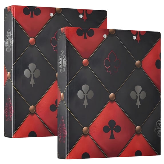 Red and Black Lattice Hardcover 3 Ring Binder 1.5 inch Round Rings with Interior Pockets Binders Organizer Office School 2 Pack
