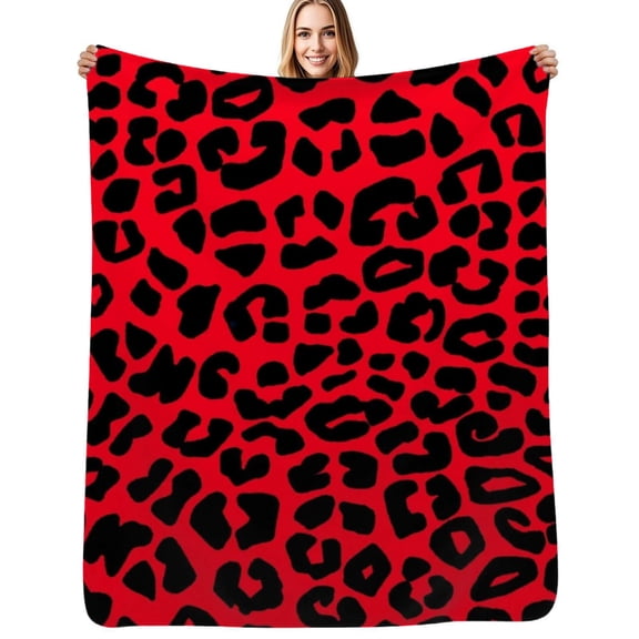 Red and Black Leopard Print Flannel Blanket Warm Soft Bedding Throws Winter Camping Chair Sofa Bed