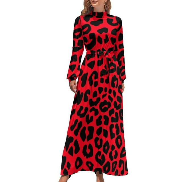 Red and Black Leopard Print Long Dress summer women's dress 2024 Dress
