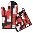 thumbnail image 1 of Red and Black Modern Art Geometric Kitchen Oven Mitt and Pot Holder Sets 2 Pcs for Baking, Cooking and Grilling, Heat Resistant Up To 392 °F, 1 of 7