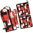 thumbnail image 1 of Red and Black Modern Art Geometric Kitchen Oven Mitt and Pot Holder Sets 4 Pcs for Baking, Cooking and Grilling, Heat Resistant Up To 392 °F, 1 of 6