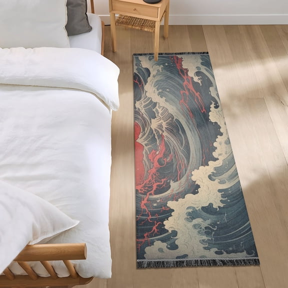 Red and Black Waves Bedroom Runner Rug 2'x 6' Non Slip Carpet Indoor Home Area Rug Living Room