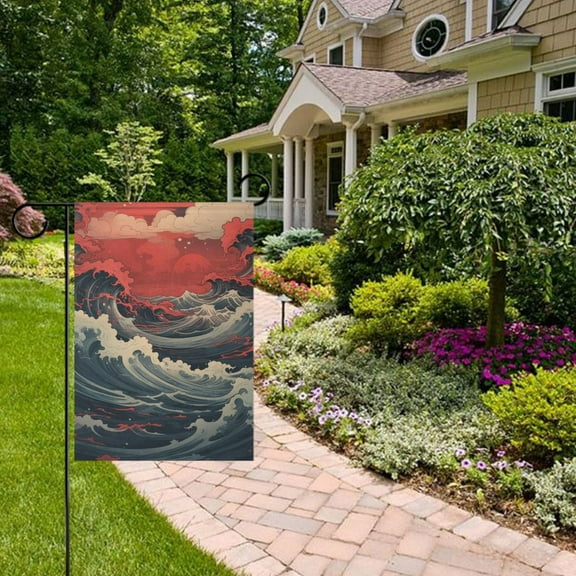 Red and Black Waves Garden Flag 12x18 inch Double Sided Outside Yard Decorations for Home Outdoor
