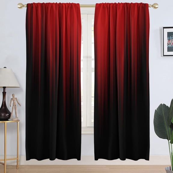 Red and Black Window Curtain Simple Ombre Pattern Design Long Wide Living Room Bedroom Drapes Treatment Fabric 1 Pair, 52" W x 84" L, Gradient