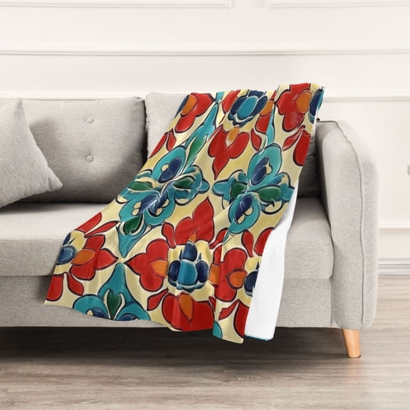 Red and Blue Art Print Throw Blanket 60" x 90" Soft and Warm Blankets for Couch Sofa and Bed
