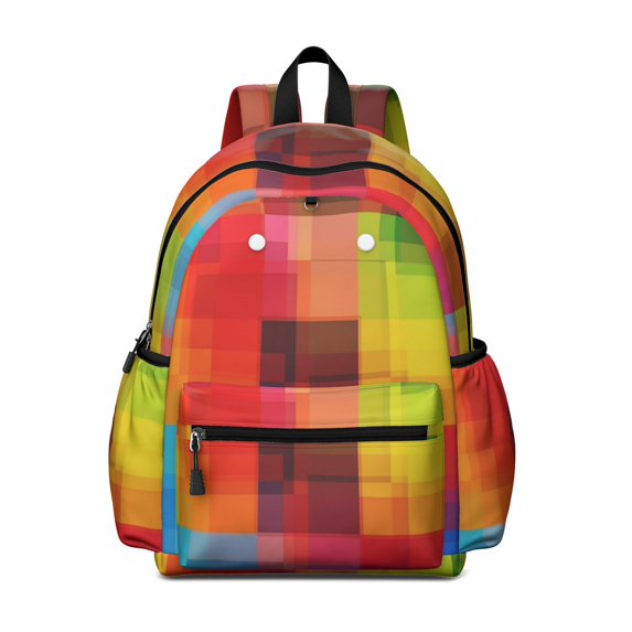 Red and Blue Checkered Pattern Backpack for School, Cute School Bag with Adjustable Shoulder Straps and Padded Back, 13.4"x11"x4.7"
