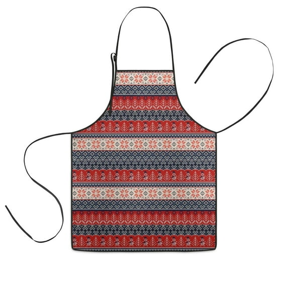 Red and Blue Christmas Knitted Pattern Kids Aprons for Girls and Boys,Adjustable Neck Strap Toddler Aprons for Kids Cooking Baking