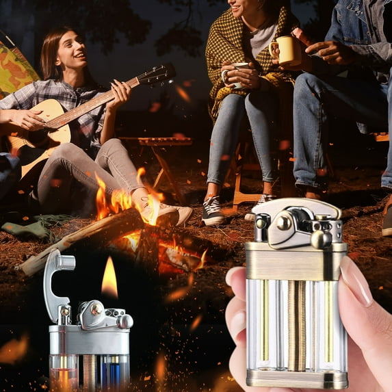 Red and Blue Double Color Oil Tank Clear Kerosene Lighter, Rocker Arm Design, Visible Fuel Level, Retro Style