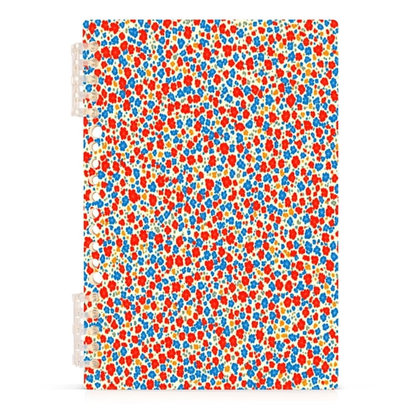 Red and Blue Floral Pattern A5 8.3x5.7in PP Notebook, Adjustable Rings, 60 Sheets, Diary or Journey Note