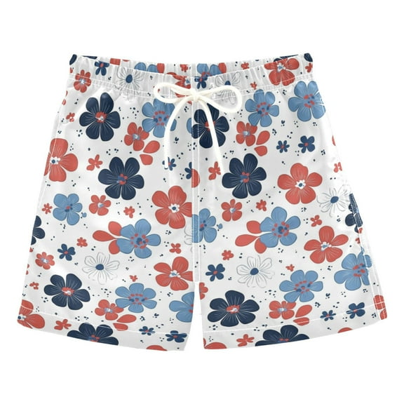 Red and Blue Flower Boys Swim Trunks Quick Dry Boy Swim Shorts for 3-14 Years