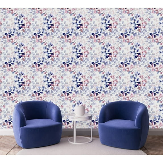 Red and Blue Flowers Wallpaper Pre-Pasted - 25"W x 125"H