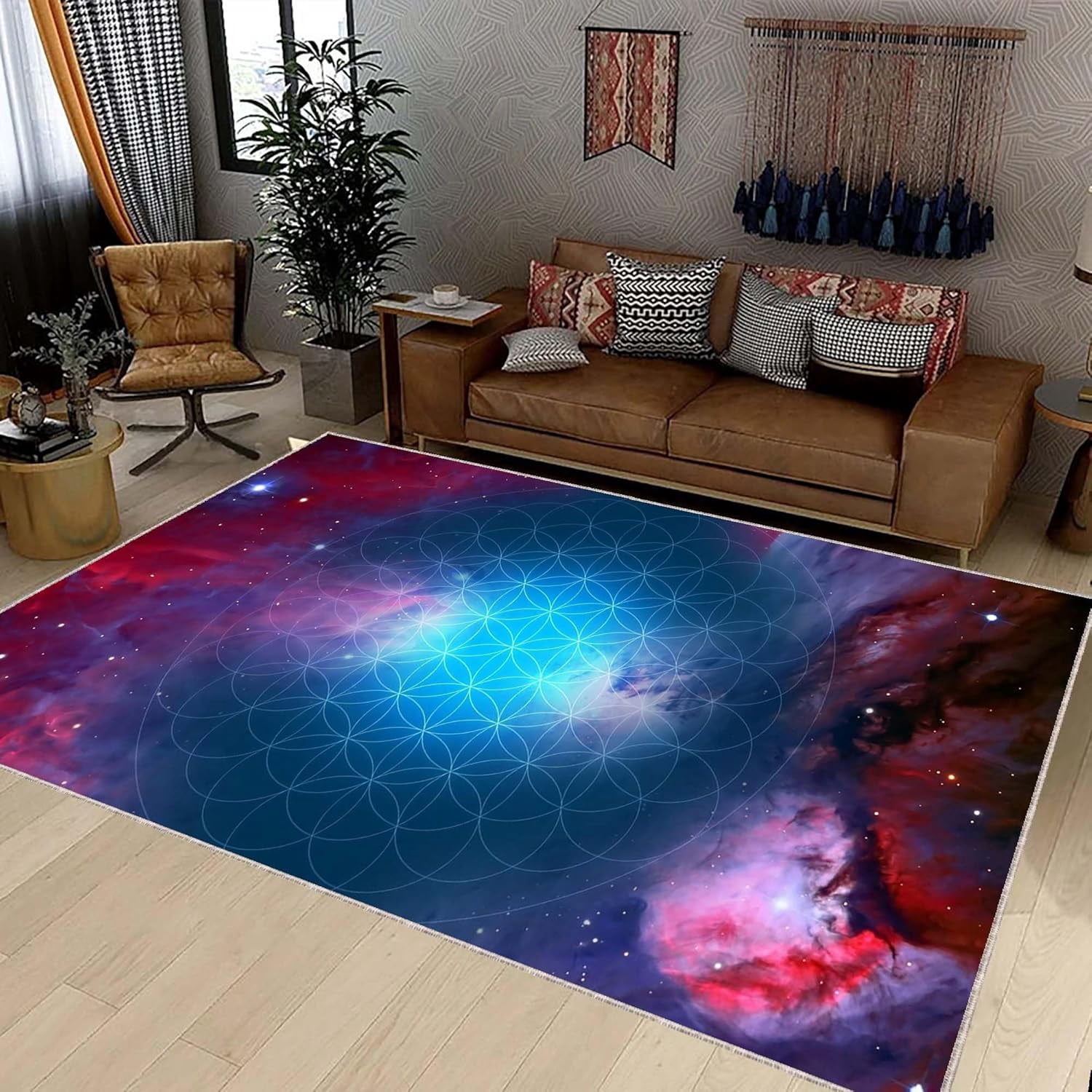 Cosmic Rug Red and Blue Geometric Grid Cosmic Area Rug 2x3ft - Walmart.com