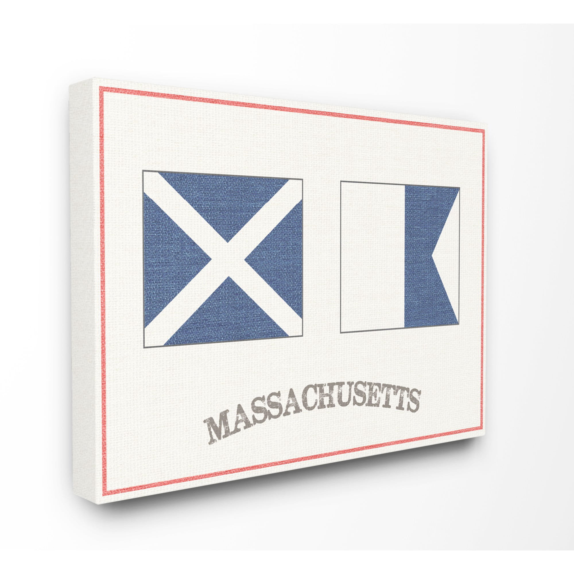 Red and Blue Nautical Flags Massachusetts Stretched Canvas Wall Art, 30 x 1.5 x 40