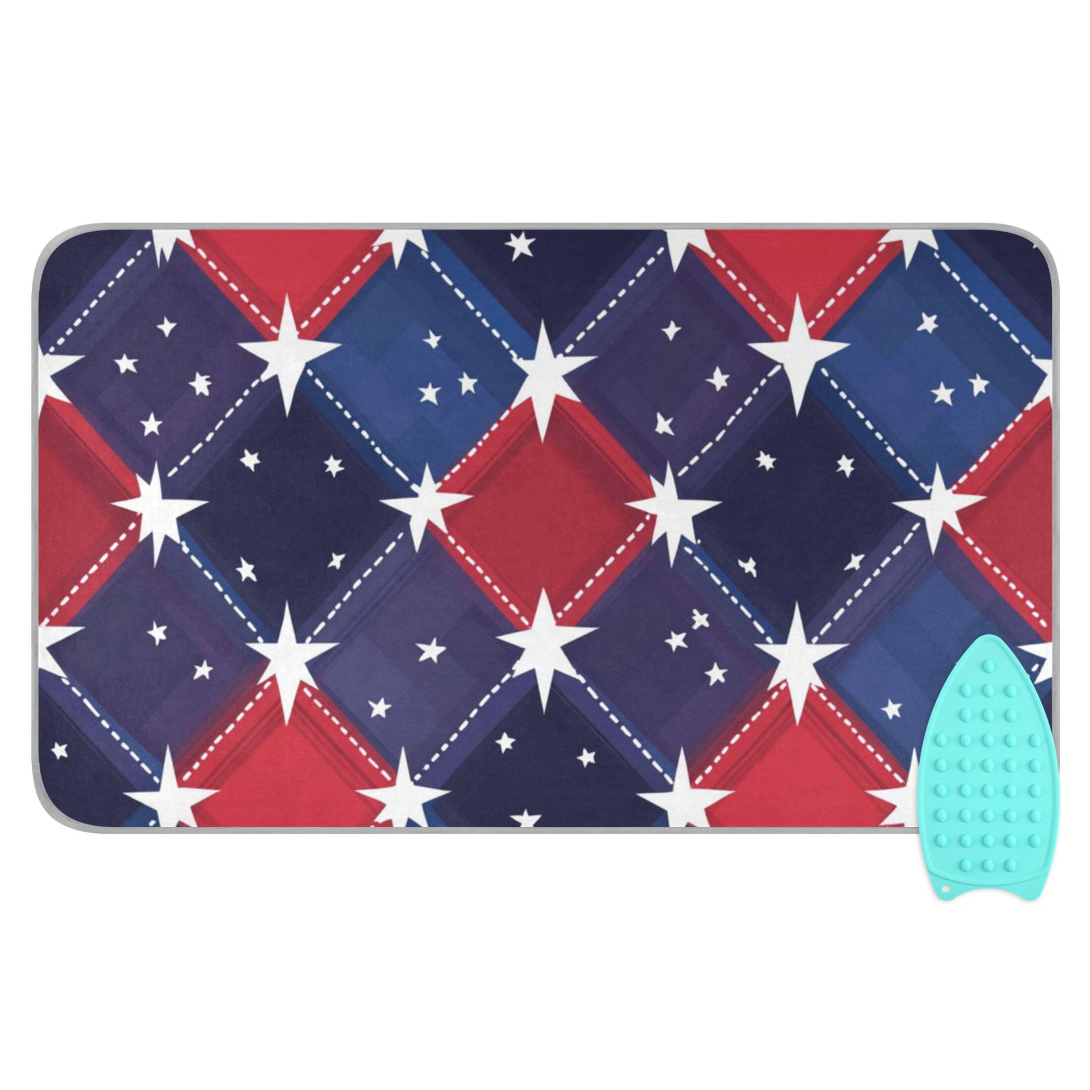 Red and Blue Plaids Stars Ironing Mat Blanket Portable Travel Ironing Pad Heat Resistant Pad 47.2" x 27.6”