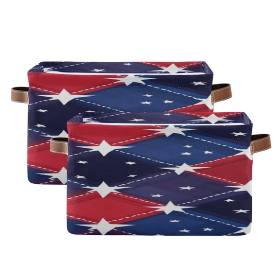 Red and Blue Plaids Stars Square Storage Bins with Handles Collapsible Containing Box 2 Packs