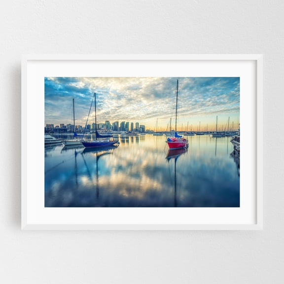 Red and Blue Sunrise - San Diego California Photography White Framed Wall Art Print 16 x 24 inches