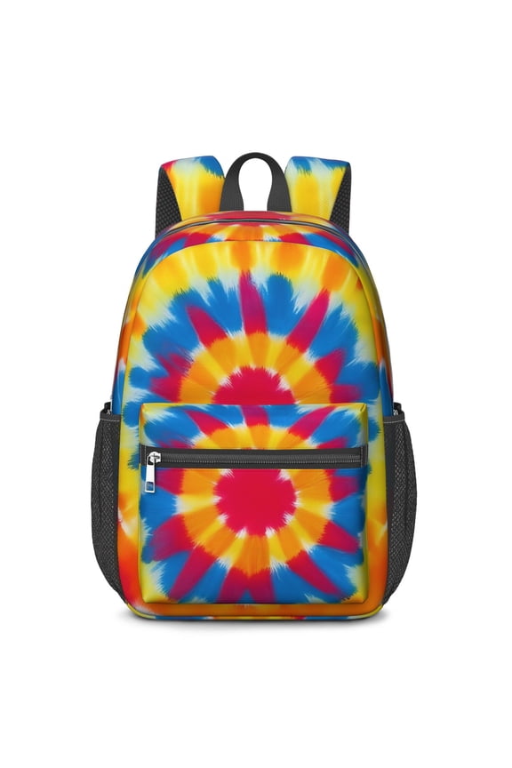 Red and Blue Tie Dye Pattern 17" School Backpacks for Teens,Waterproof Oxford Fabric,S-Shape Padded Straps for School,Travel,Hiking,Camping