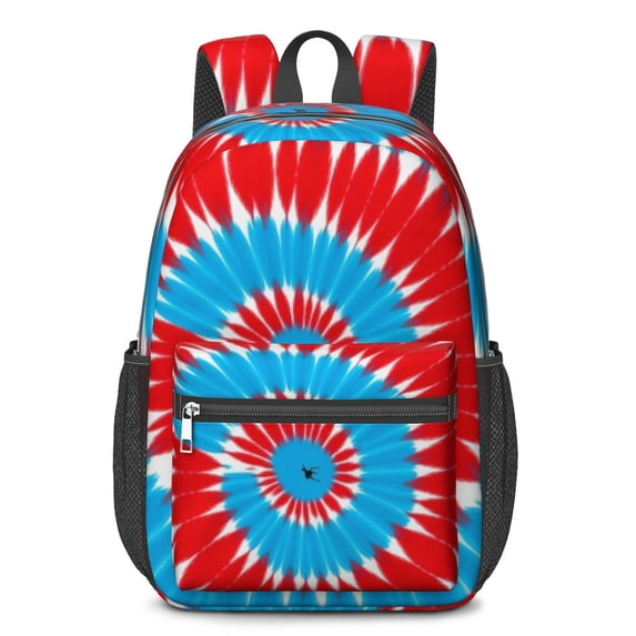 Red and Blue Tie Dye Pattern 17" Waterproof Oxford School Backpacks for Teens, S-Shape Padded Straps, for School, Travel, Hiking, Camping