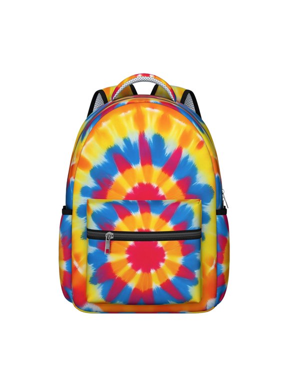 Red and Blue Tie Dye Pattern Backpack for School, Cute School Bag with Adjustable Shoulder Straps and Padded Back, 15.3"x11"x7.1"