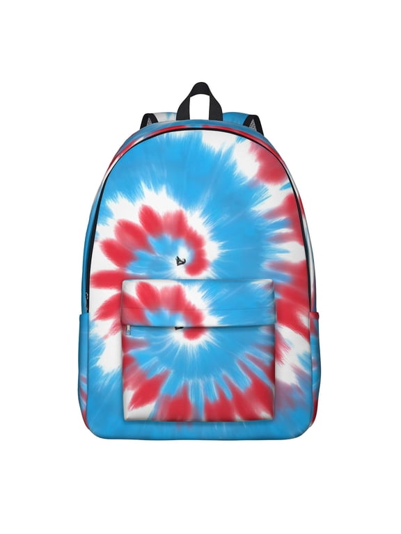 Red and Blue Tie Dye Pattern Backpack for School, Cute School Bag with Adjustable Shoulder Straps and Padded Back, 15.7"x11.8"x5.5"