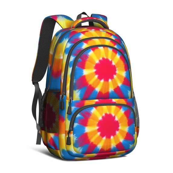 Red and Blue Tie Dye Pattern Backpack for School, Cute School Bag with Adjustable Shoulder Straps and Padded Back, 16.9"x12.6"x5.9"
